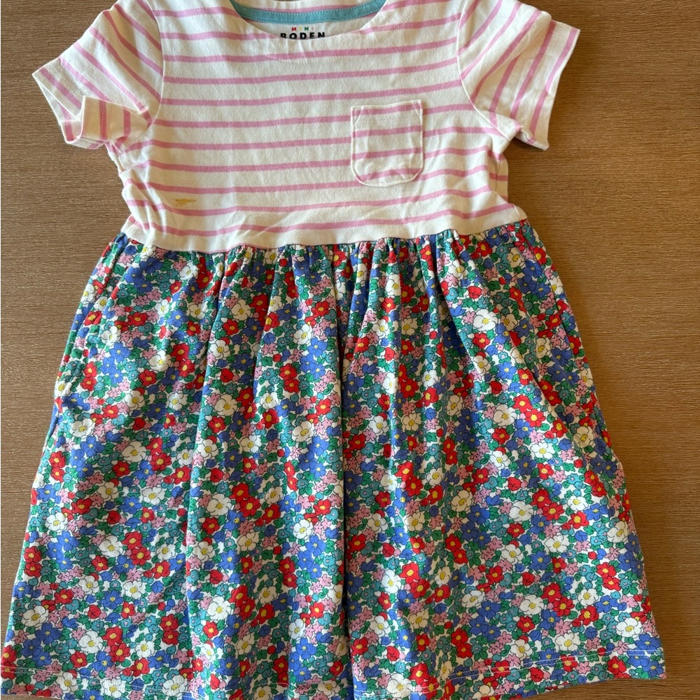 Mini Boden Pink Striped and Blue Floral Kids Dress